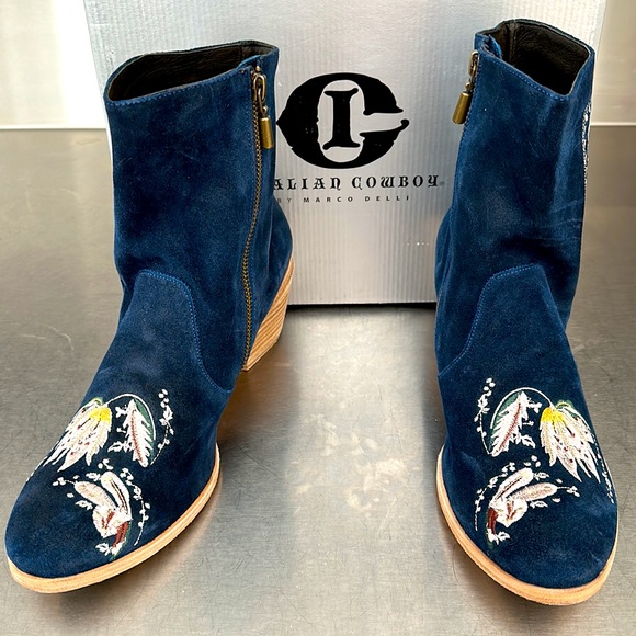 Sundance Blue Embroidered Ankle Boots - Picture 3 of 7